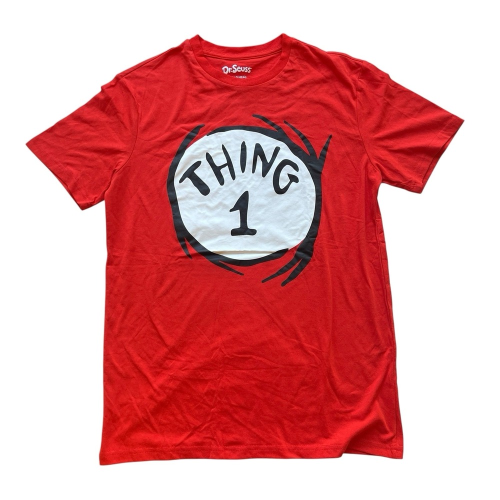 Dr. Seuss Men's Size L 42-44 Thing 1‎ T-Shirt Red Graphic Costume Short Sleeve